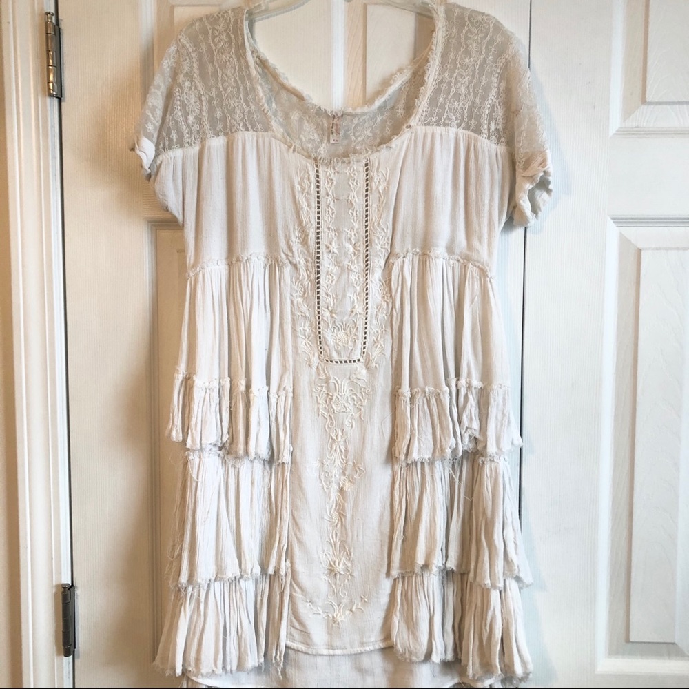 Free People Ruffled Lace White Dress.